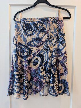 Trisisto Femme Abstract Mixed Print Faux-Wrap Flounce Midi Skirt Size Small